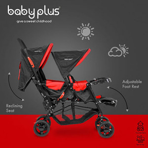 Double Adjustable Twin Baby Folding Stroller With Smooth Rolling Swivel Wheels and Safety Harness